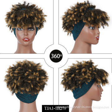 Short Kinky  Fluffy Synthetic Wrap Wigs Afro Drawstring Kinky Culry Hair Headband Wig